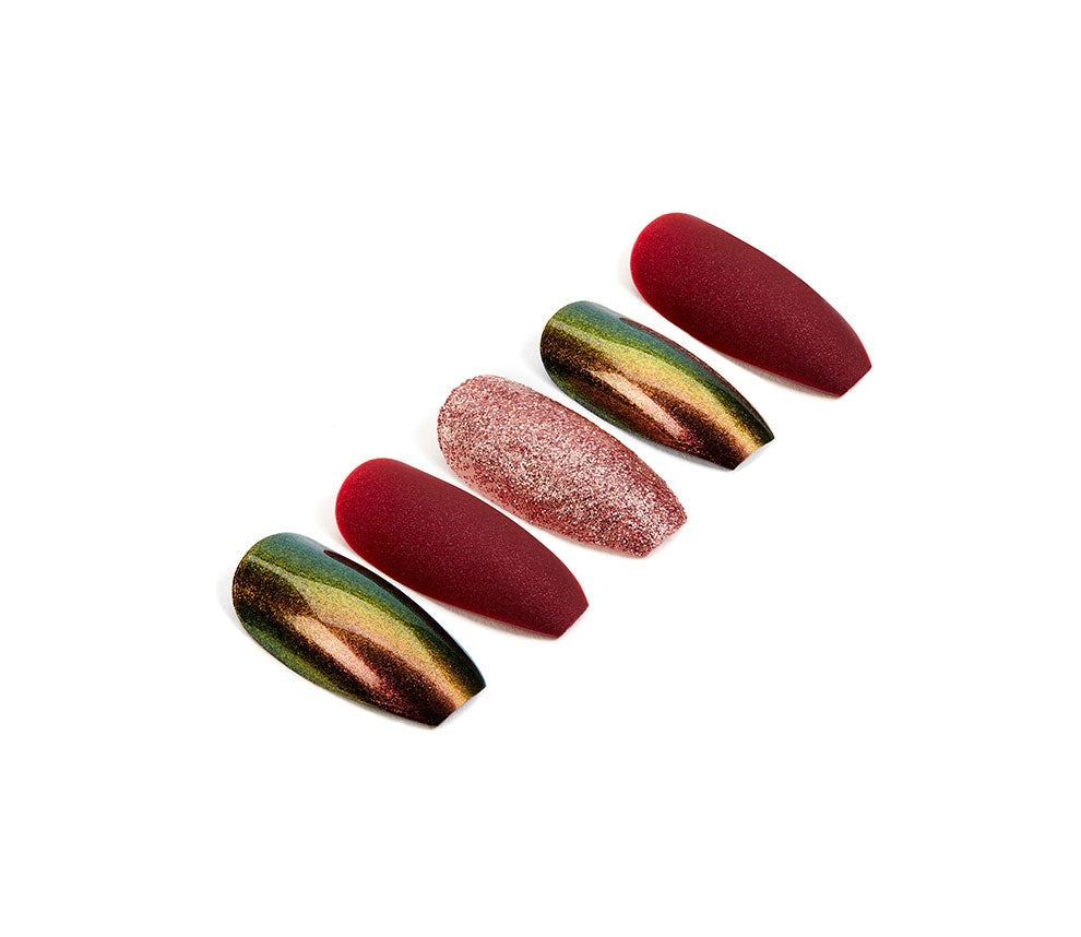 Nail Addict Premium Artificial Nail Set, Red Cateye