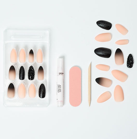 Nail Addict Premium Artificial Nail Set - Black Stud & Pink Ombré