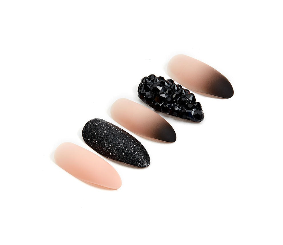 Nail Addict Premium Artificial Nail Set - Black Stud & Pink Ombré