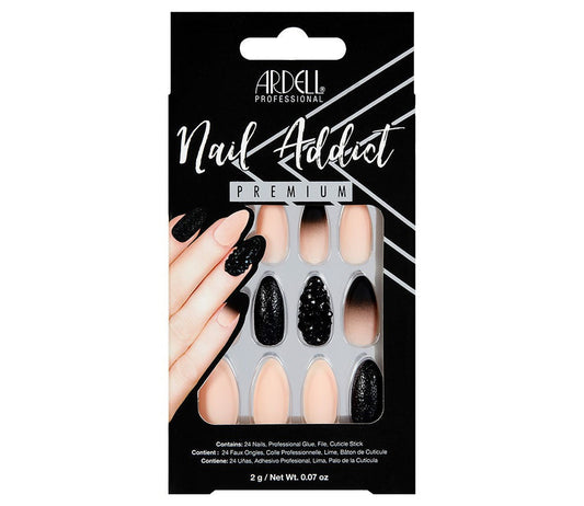 Nail Addict Premium Artificial Nail Set - Black Stud & Pink Ombré